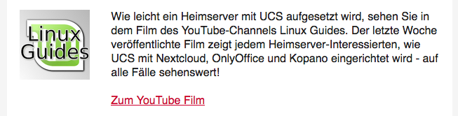 Univention Newsletter mit Hinweis auf das Tutorial-Video